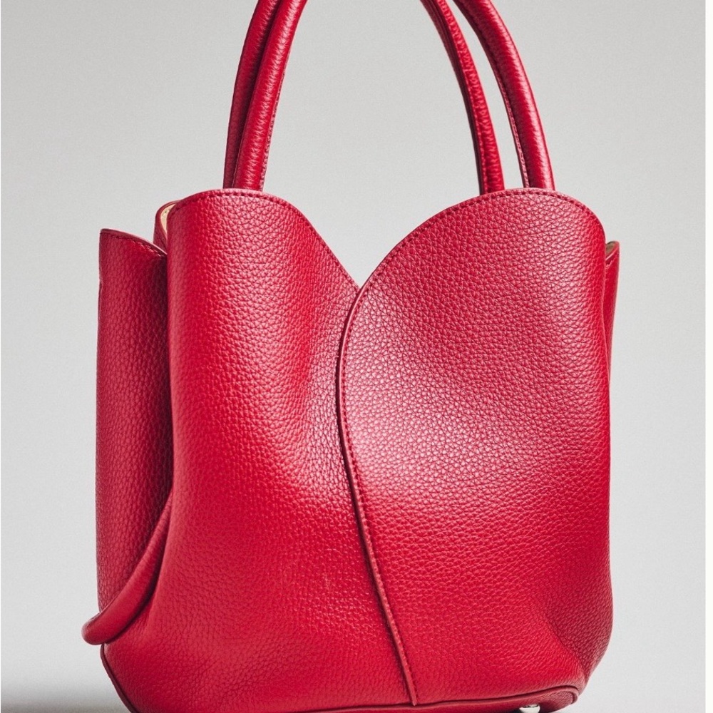 Anthropologie Red Pebbled Vegan Leather Sculpted Bag